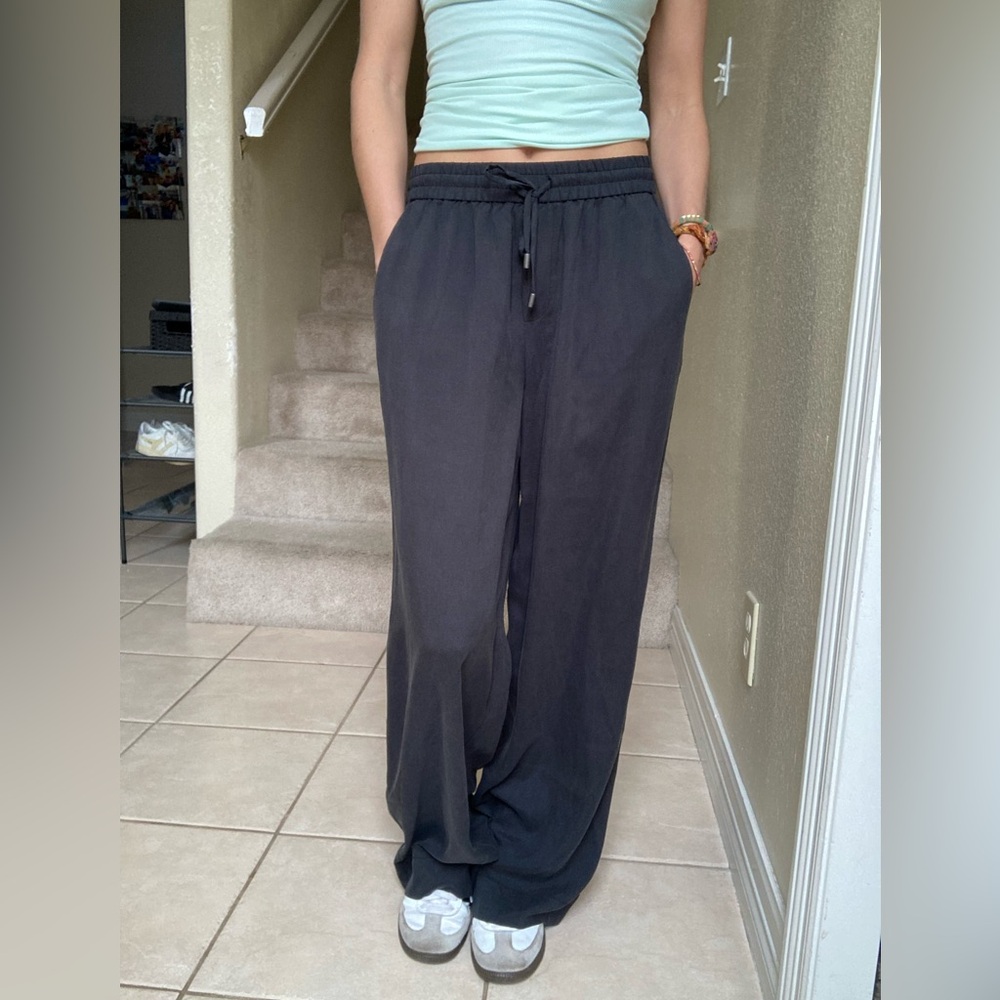 Go Silk Go Easy Wide Leg Pants Relaxed Drawstring Waist Washed Black